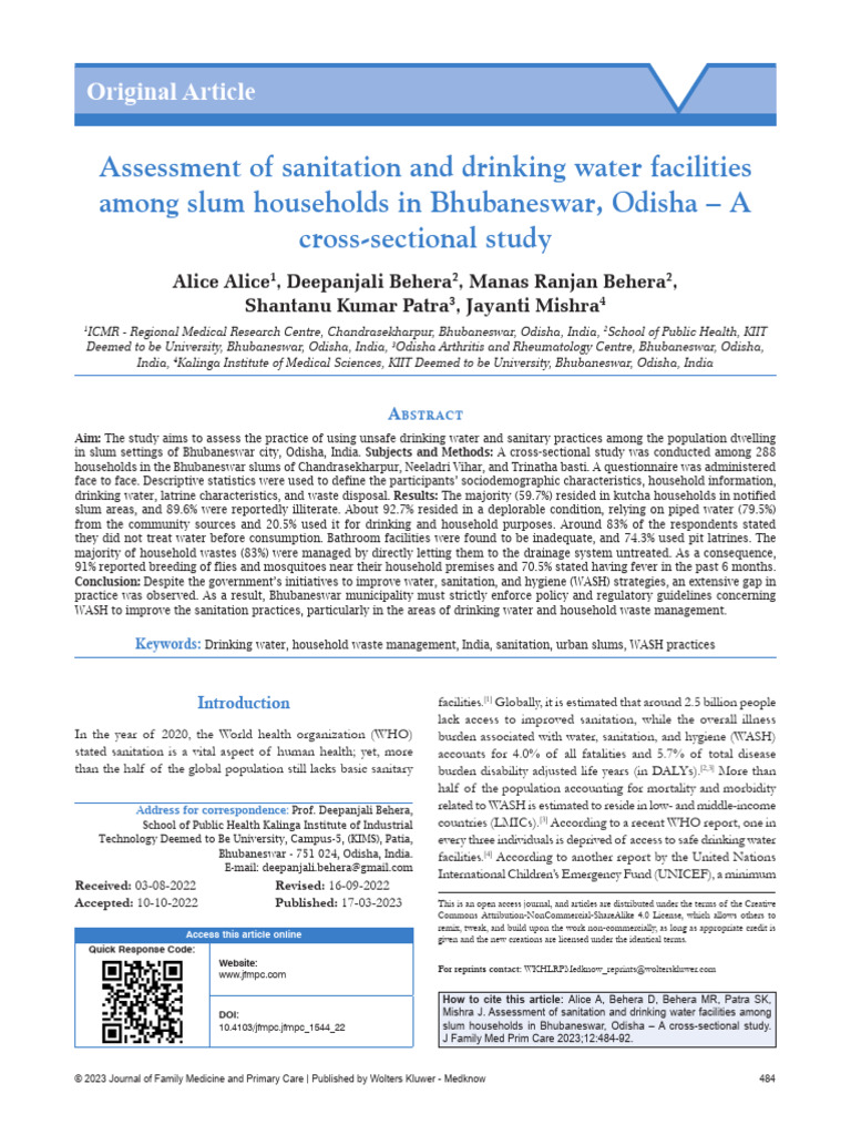 Sanitation and Water Access in Bhubaneswar Slums | PDF | Wash | Sanitation