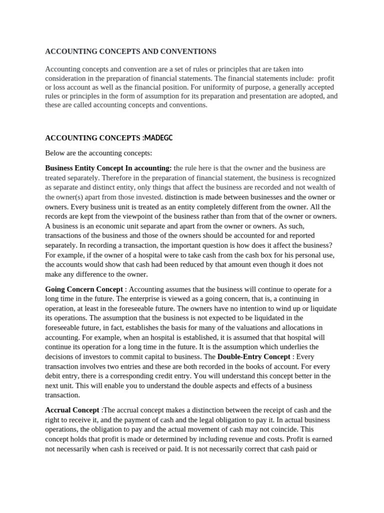 Accounting Concepts and Conventions Students Note Real | PDF | Debits ...