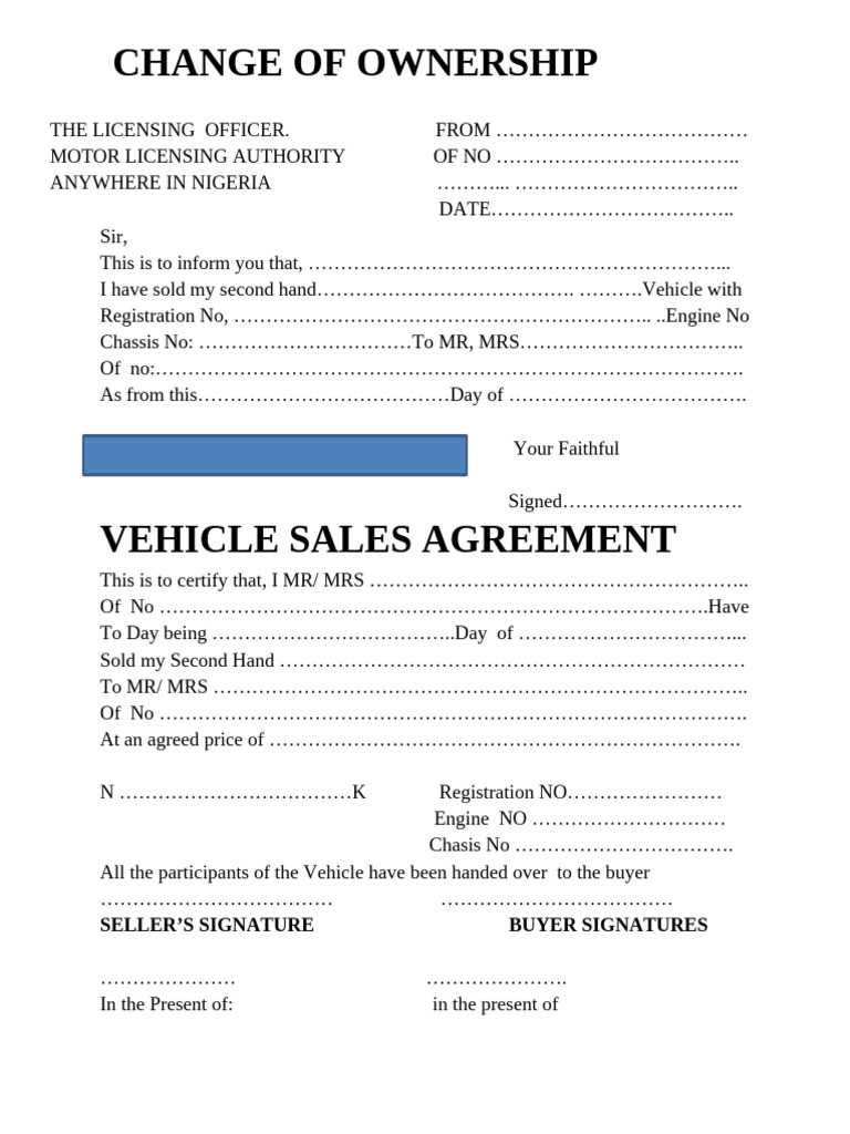 Vehicle Ownership Transfer Document | PDF