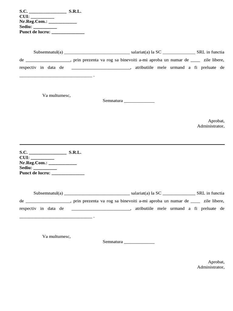 Cerere Invoire Cu Schimb Tura | PDF