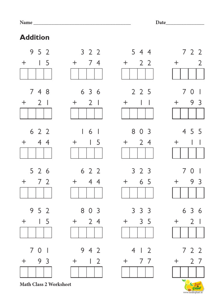 Math Class 2 Addition & Subtraction Worksheets | PDF