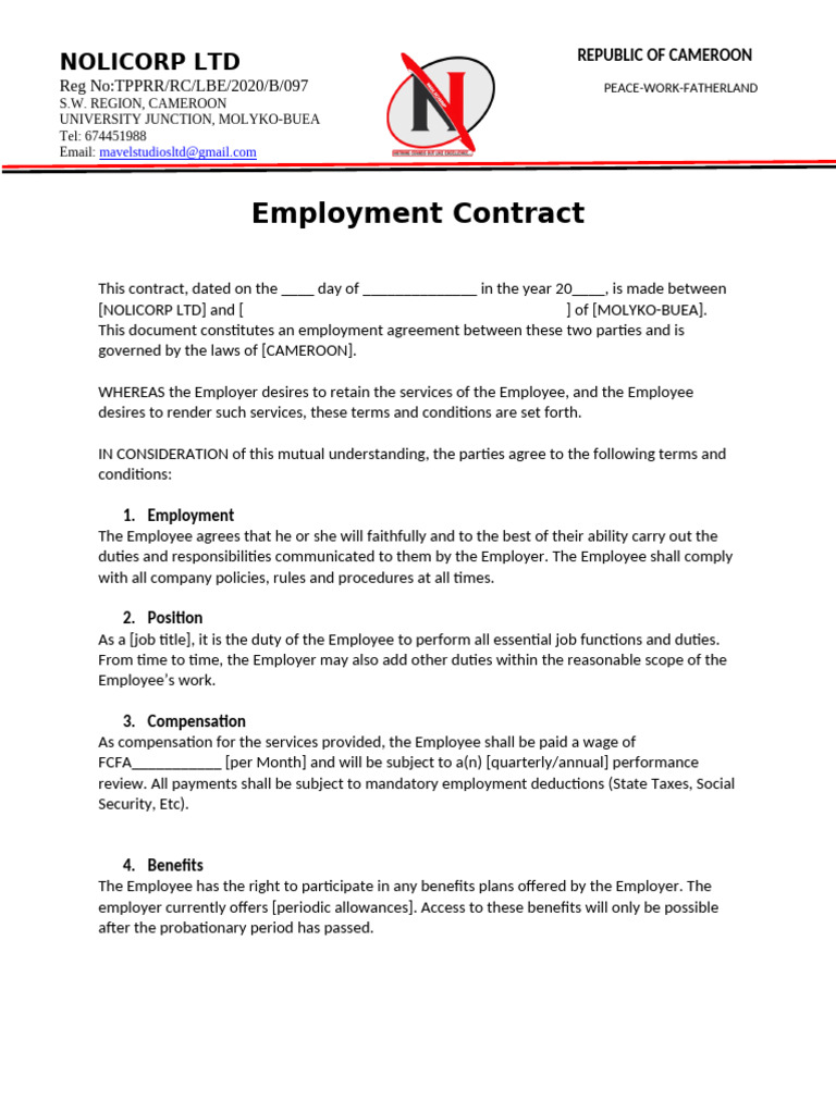1-Year Employment Contract Template | PDF | Employment | Labor