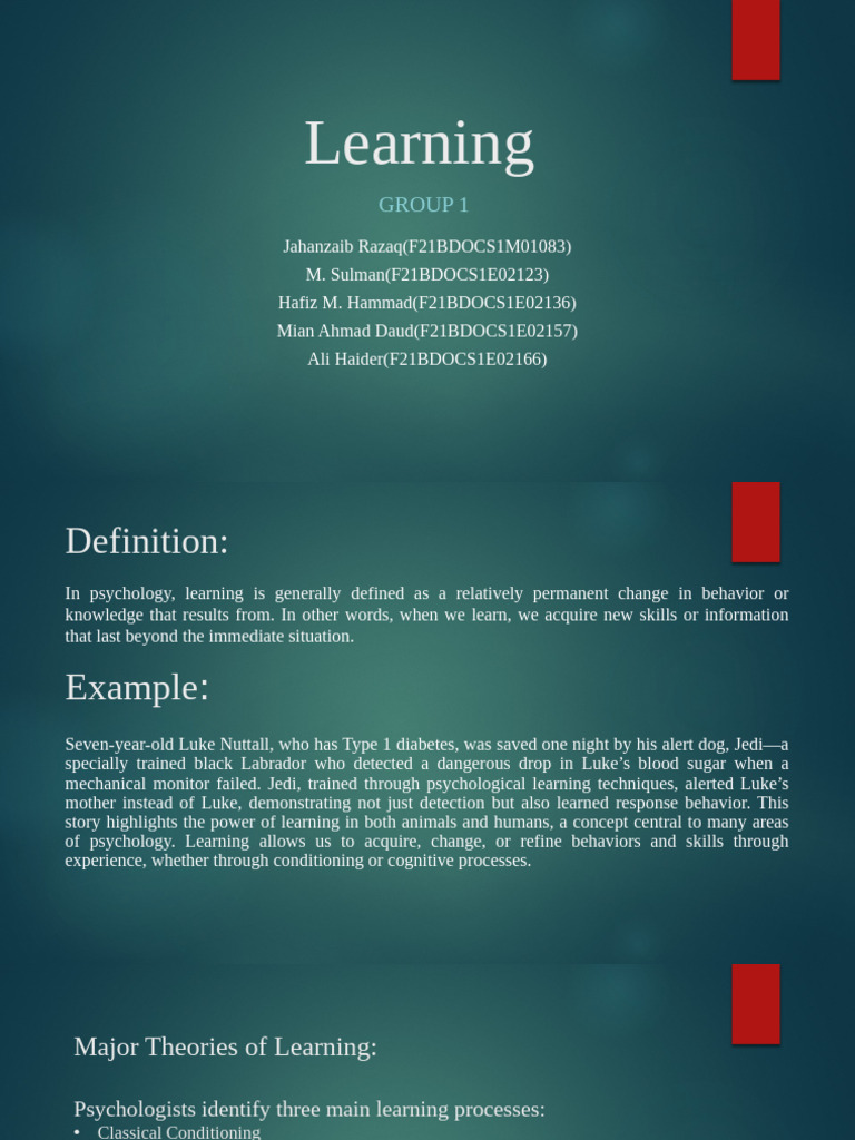 Learning Presentation (Group A) | PDF | Classical Conditioning ...