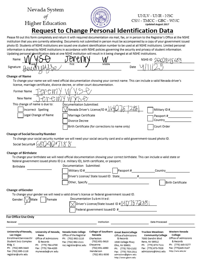 Request Change Personal Identification | PDF | Identity Document ...