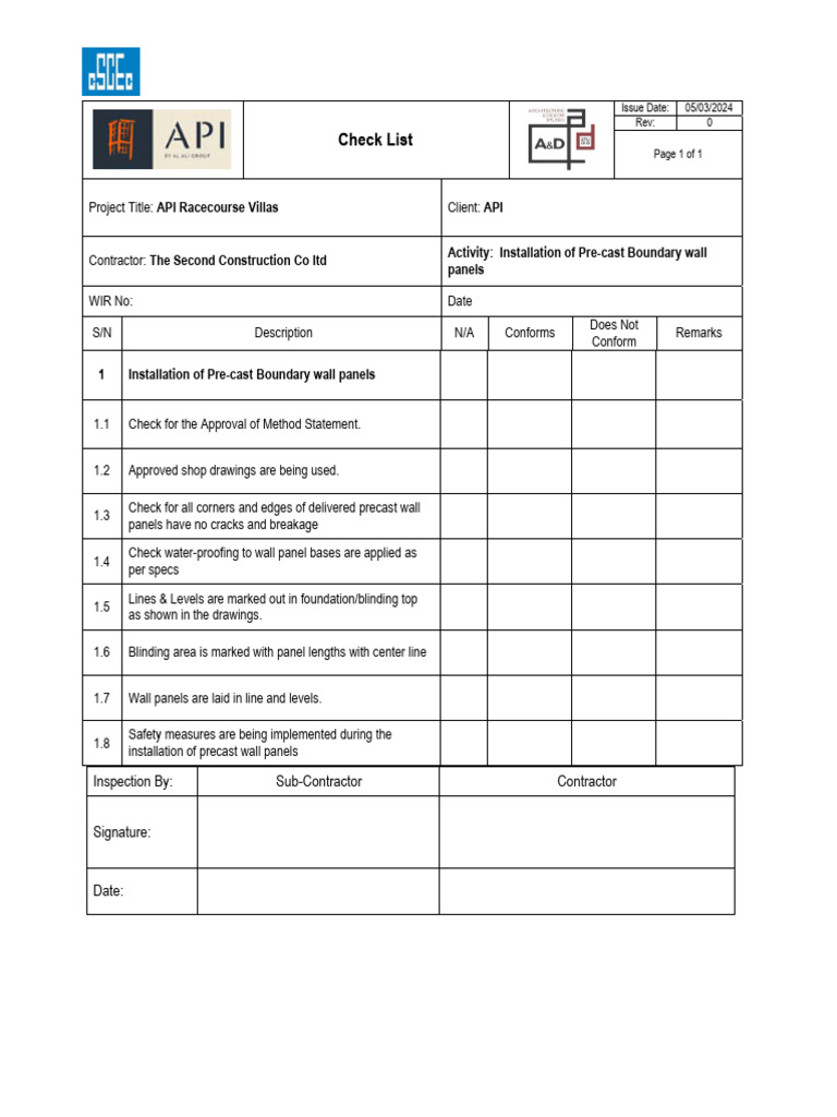 Pre-Installation Boundary Checklist | PDF