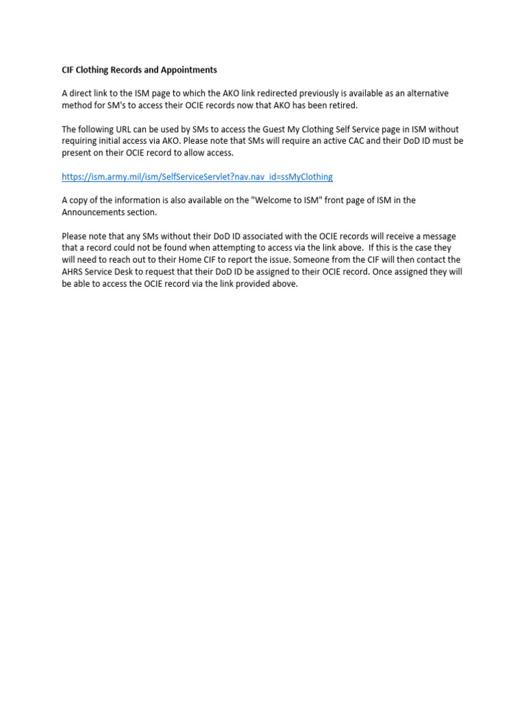 CIF Clothing Records and Appointments | PDF