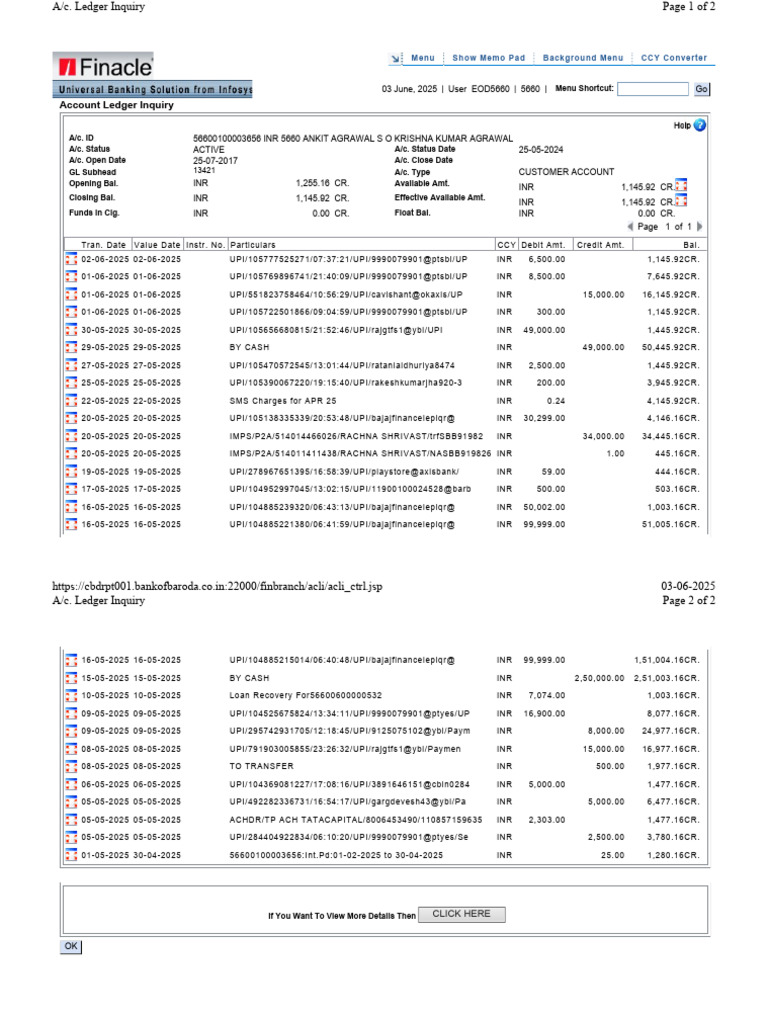 Account Ledger Inquiry Details | PDF | Financial Services | Banking ...