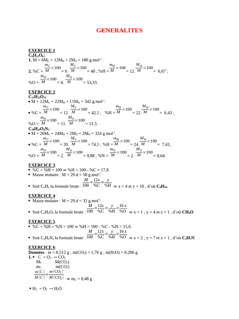 Chemical Composition and Molar Calculations | PDF | Ester | Carbon ...