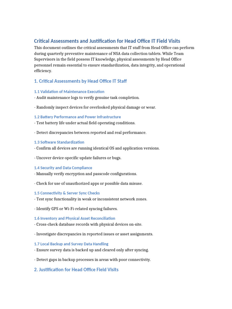 Critical Assessments and Justification Field Visit | PDF | Audit ...