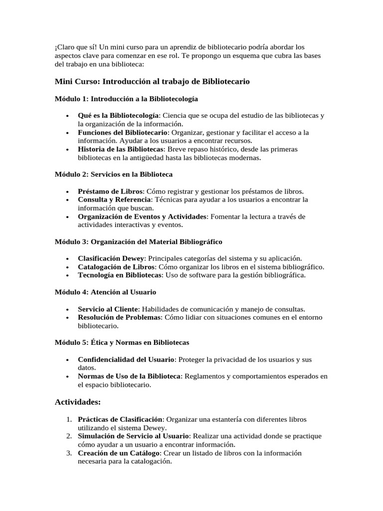 Mini Curso para Aprendices de Bibliotecario | PDF