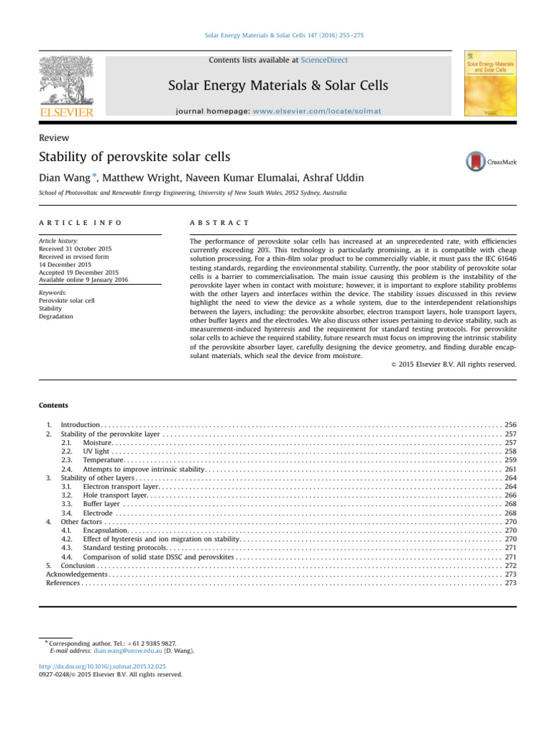 Solar Energy Materials & Solar Cells: Dian Wang, Matthew Wright, Naveen ...