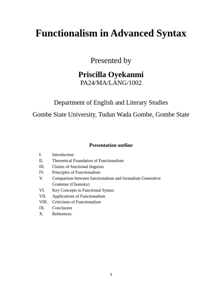 Understanding Functionalism in Syntax | PDF | Syntax | Semantics