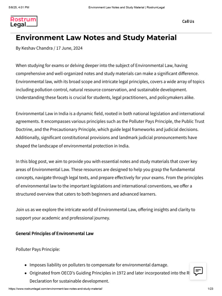 Environmental Law Study Notes Overview Pdf Environmental Law