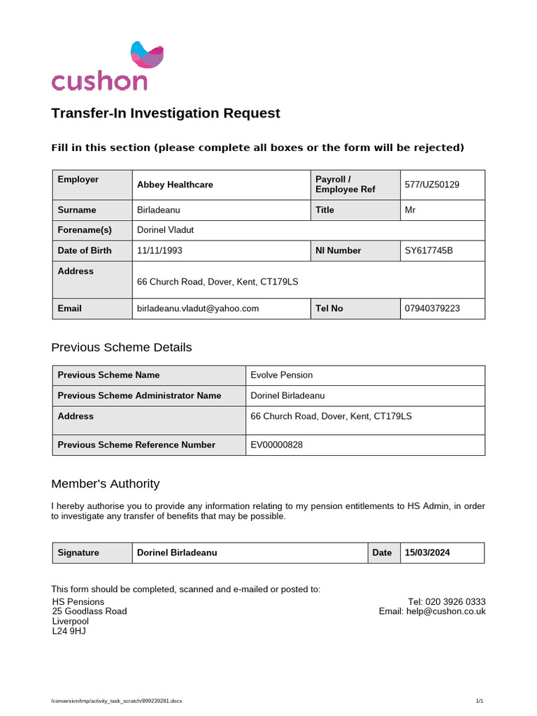 Transfer-In Investigation Request Form | PDF