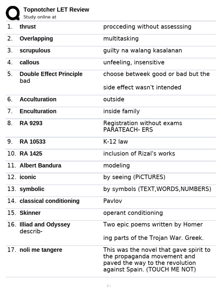 LET Review Study Guide for Educators | PDF | Psychology