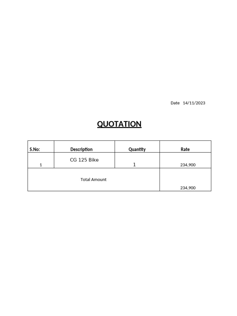 CG 125 Bike Quotation PDF | PDF