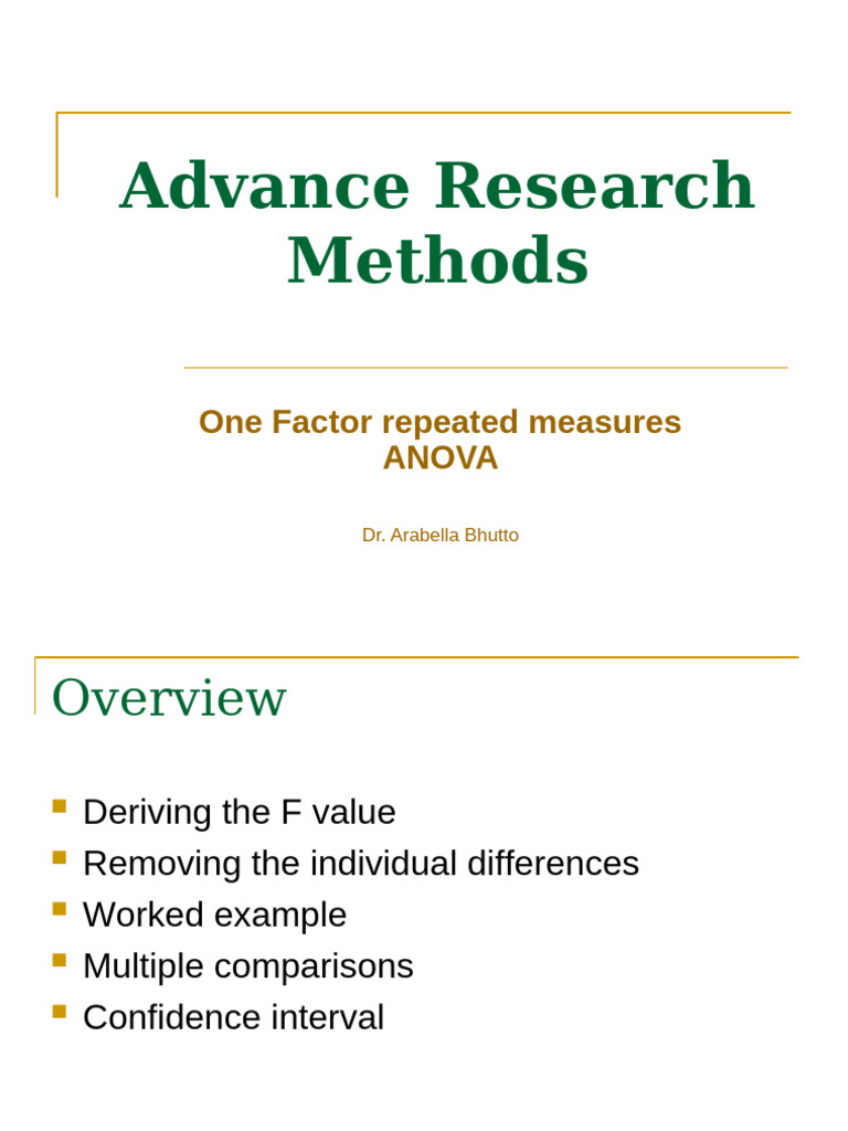 ARM-One Factor Repeated Measures ANOVA | PDF | Variance | Errors And ...