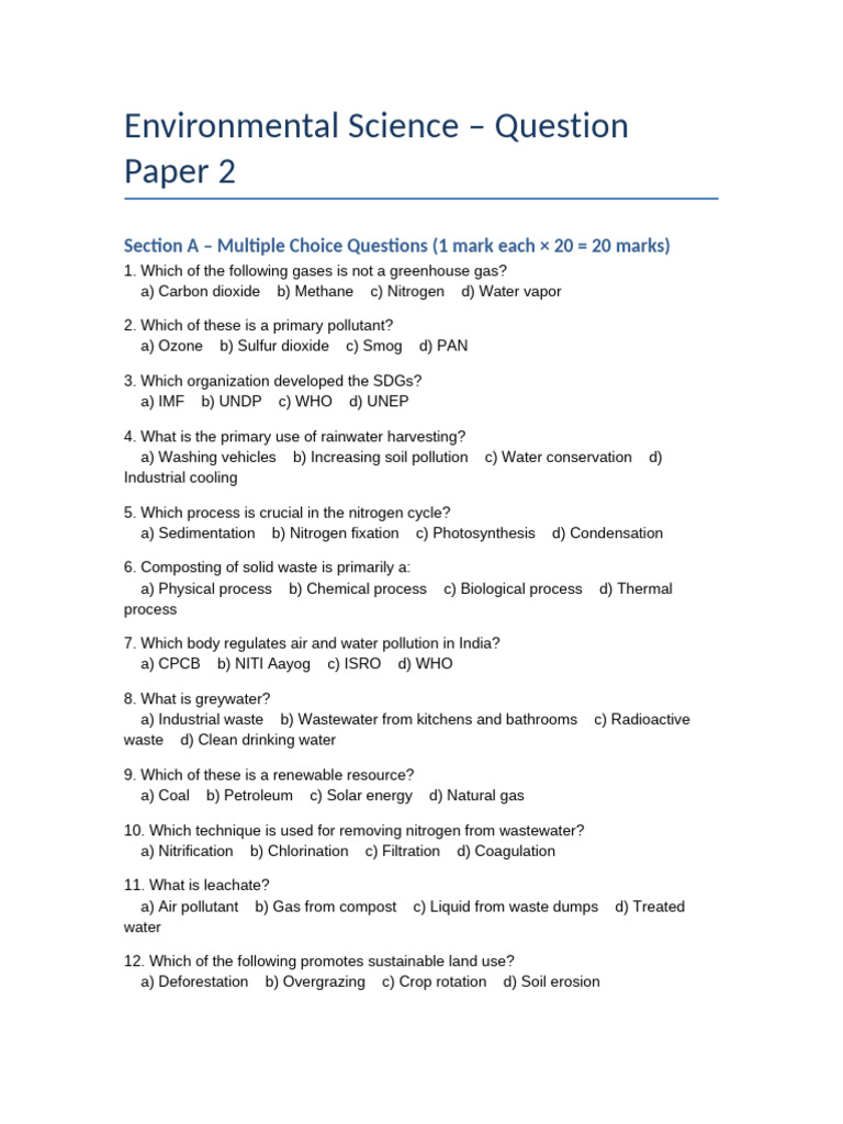 Environmental Science MCQs and Answers | PDF | Waste | Soil