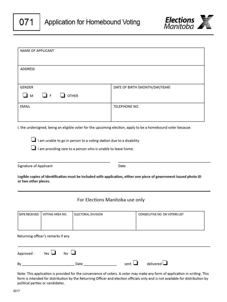 Homebound Voter Application Form | PDF