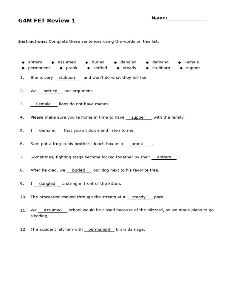 Vocabulary Exercise: Fill in the Blanks | PDF
