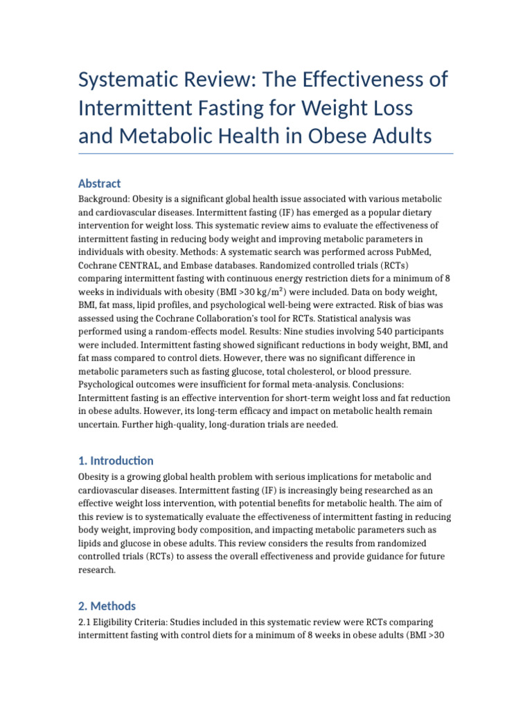 Intermittent Fasting: Weight Loss in Obesity | PDF | Dieting ...