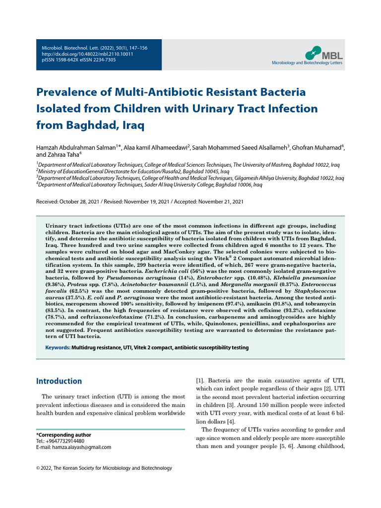 Prevalence of Multi-Antibiotic Resistant Bacteria Isolated From ...