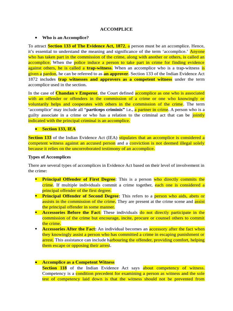Accomplice Testimony and Evidence Act | PDF | Aiding And Abetting | Witness