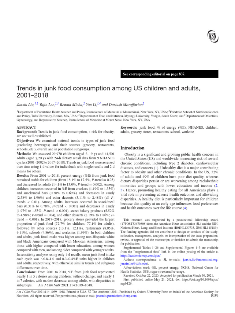 Junk Food Trends in US Children & Adults | PDF | Junk Food | Obesity