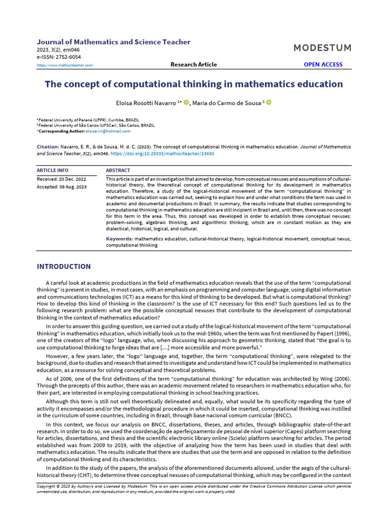 The Concept of Computational Thinking in Mathematics Education 13630 ...