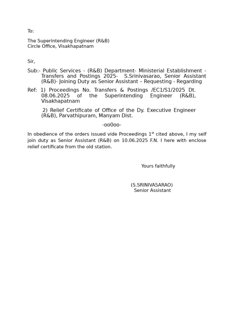 Senior Assistant Joining Duty Notice | PDF