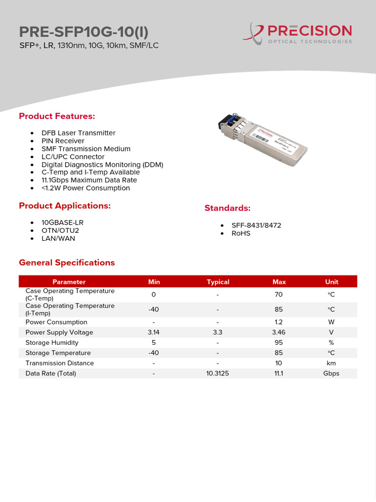 10G SFP+ Module Specifications | PDF | Electronics | Physical Layer ...