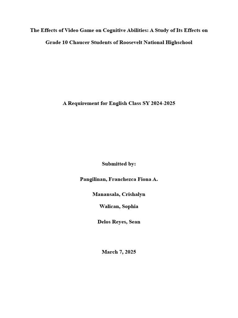 Video Games and Cognitive Skills in Students | PDF | Video Games ...