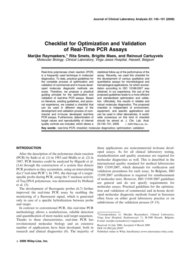 Real-Time PCR Assay Optimization Checklist | PDF | Polymerase Chain ...