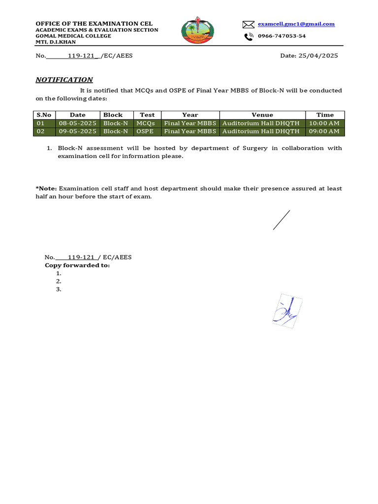 Final Year MBBS Exam Schedule 2025 | PDF