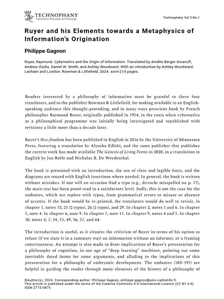 Ruyer's Metaphysics of Information Origins | PDF | Consciousness ...