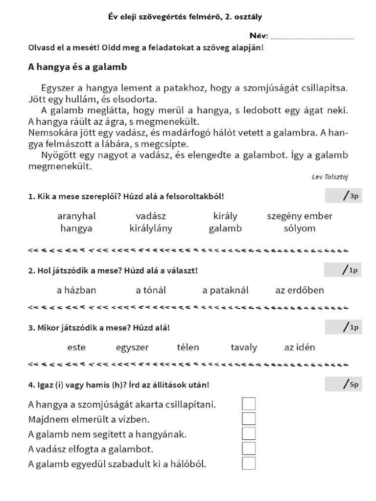 Ev Eleji Szovegertes, 2. Osztaly | PDF