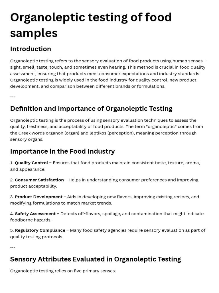 Organoleptic Testing in Food Quality | PDF | Taste | Odor