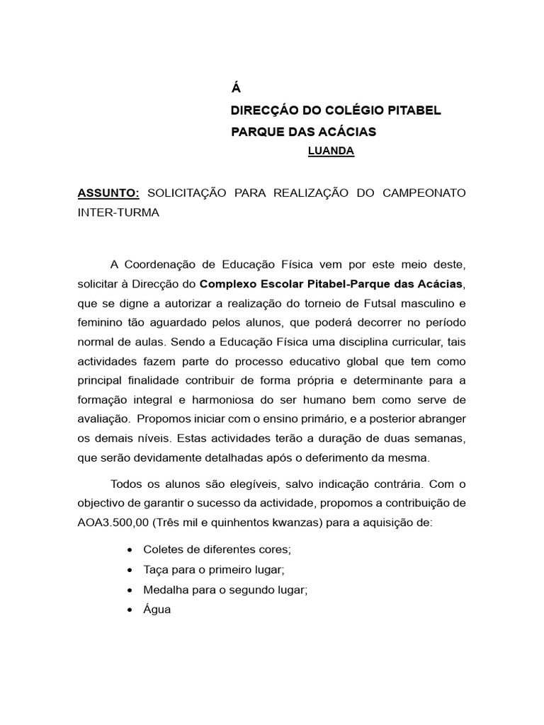 Solicitação de Torneio de Futsal Pitabel | PDF