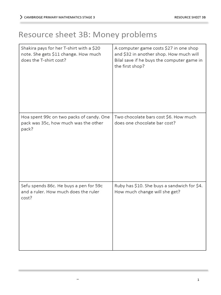 Money Problems for Primary Maths 3B | PDF