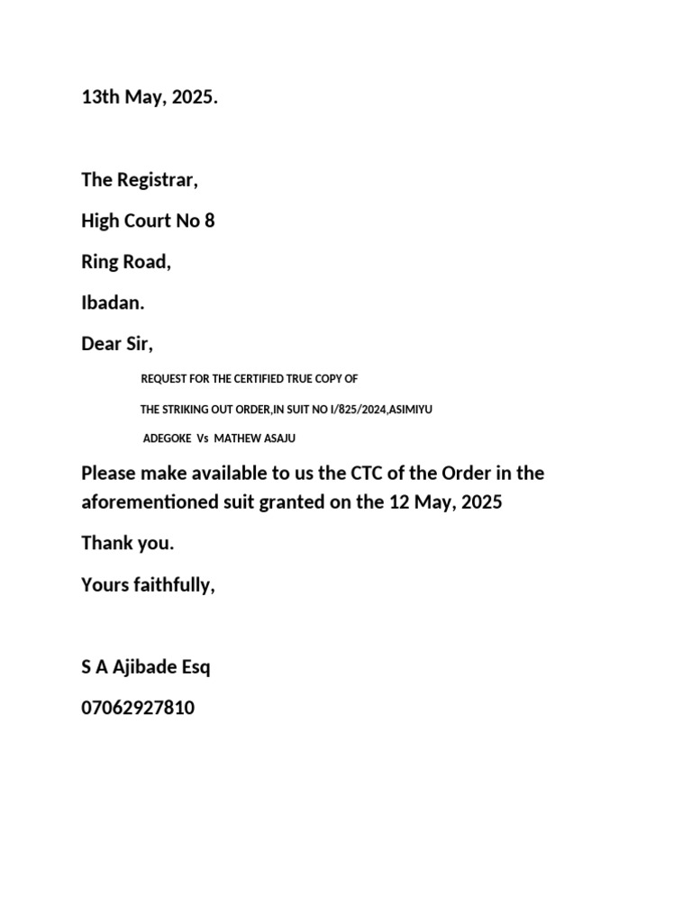 Request for Court Order Copy | PDF