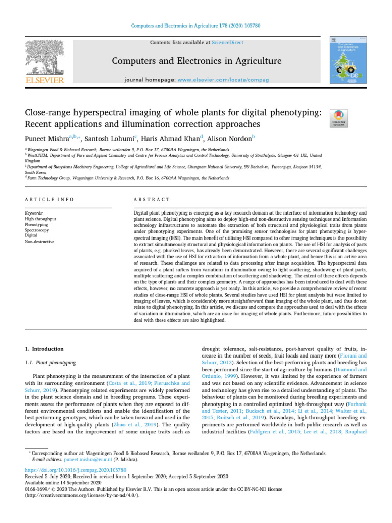 Hyperspectral Imaging for Plant Phenotyping | PDF