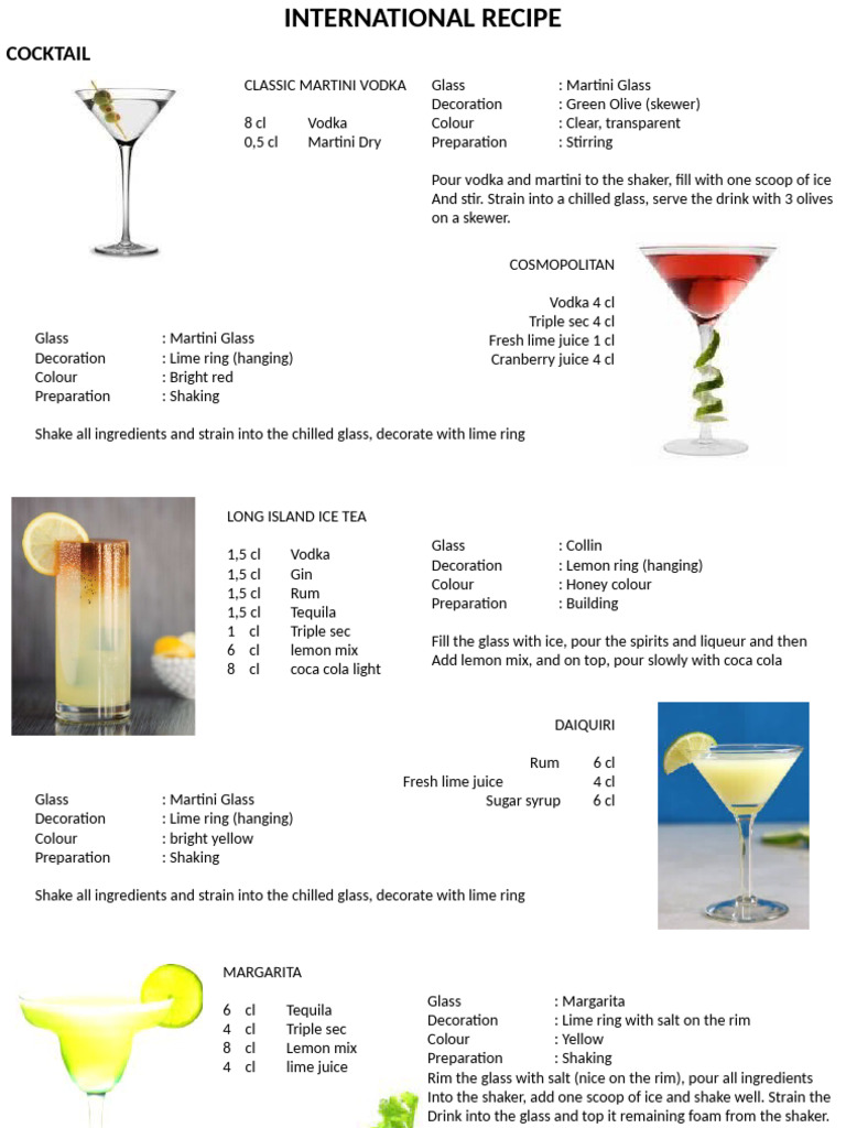 Recipe Cocktail 1 | PDF | Martini (Cocktail) | Drink