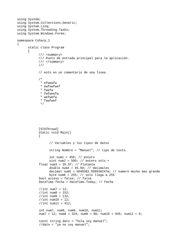 Tipos de Variables en C# | PDF