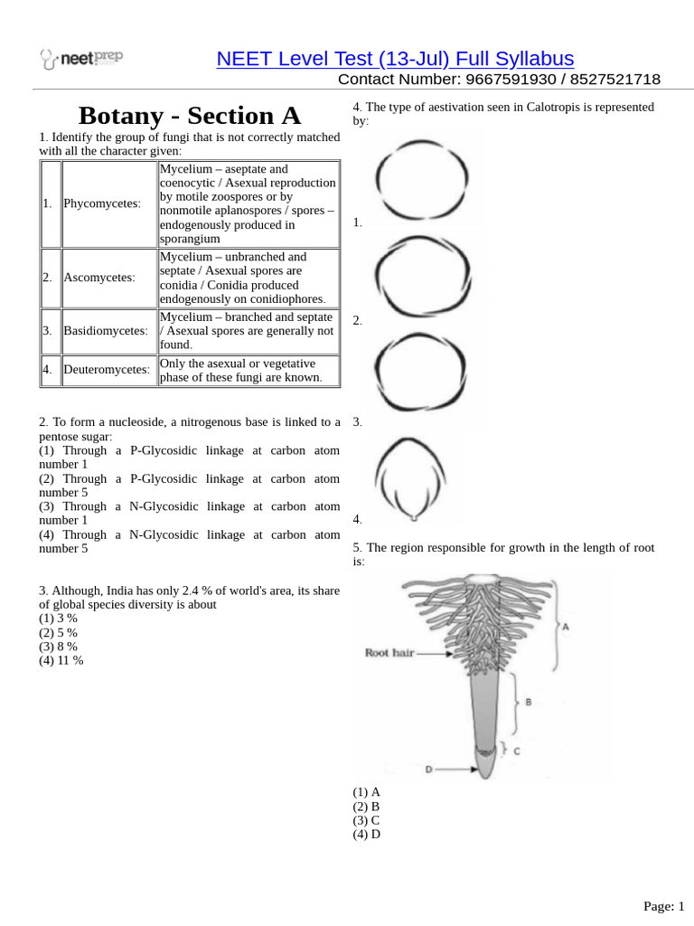 NEET Botany Practice Questions Guide | PDF | Adenosine Triphosphate ...