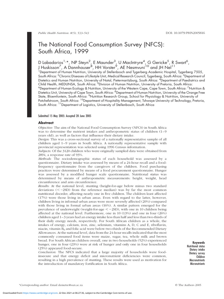 NFCS 1999: Child Nutrition in South Africa | PDF | Statistics ...