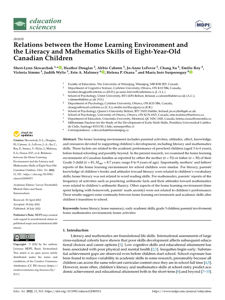 Relations Between The Home Learning Environment An | PDF | Survey ...