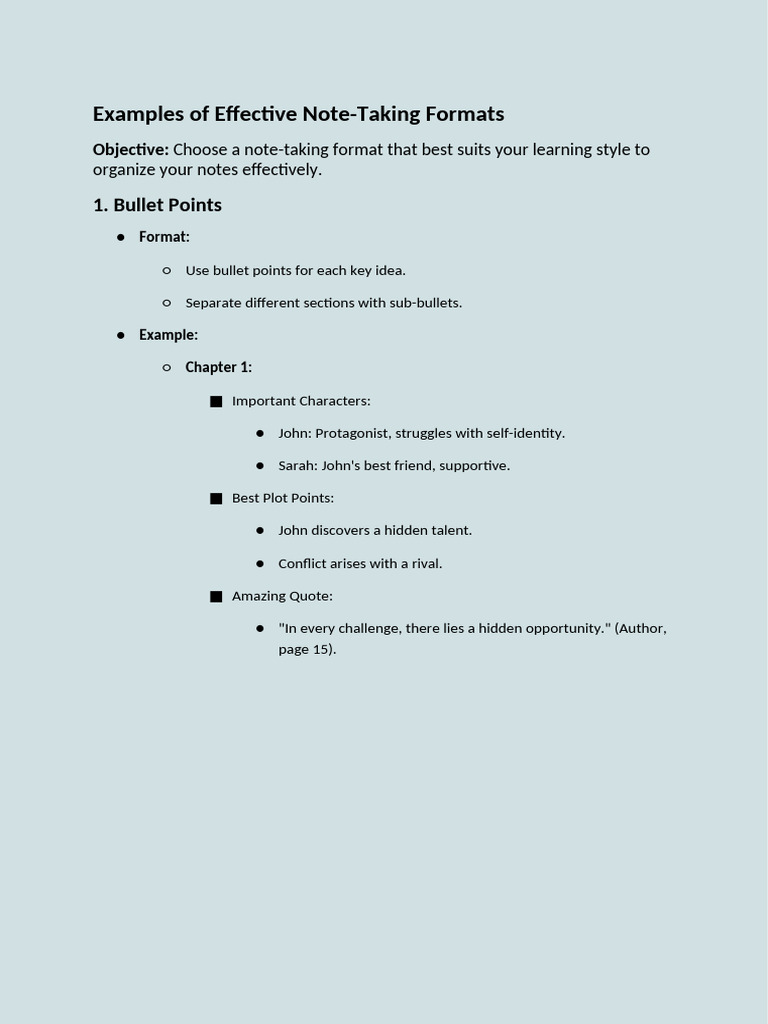 Examples of Effective Note-Taking Format | PDF