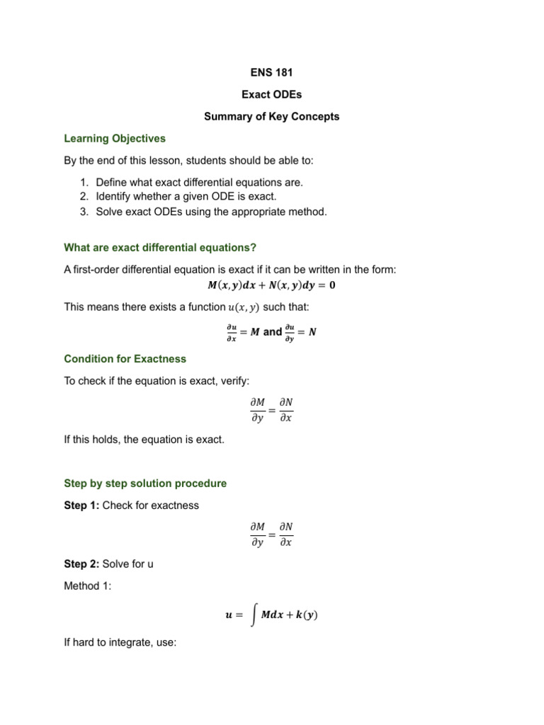 Understanding Exact ODEs | PDF | Ordinary Differential Equation ...