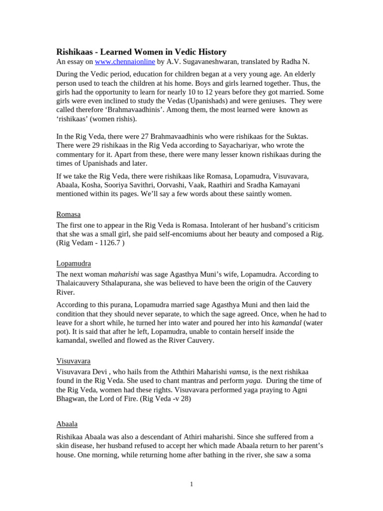 Vedic Women Rishis: The Rishikaas | PDF | Vedas | Hindu Mythology