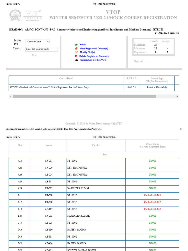 VIT Winter Semester 2023-24 Registration | PDF | Computer Science ...